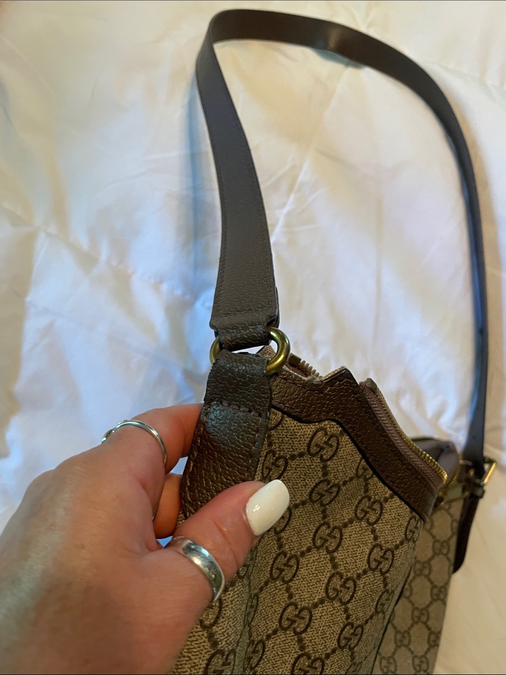Gucci Brown GG Canvas Shoulder Bag with Green & Red Stripe - Picture 10 of 16